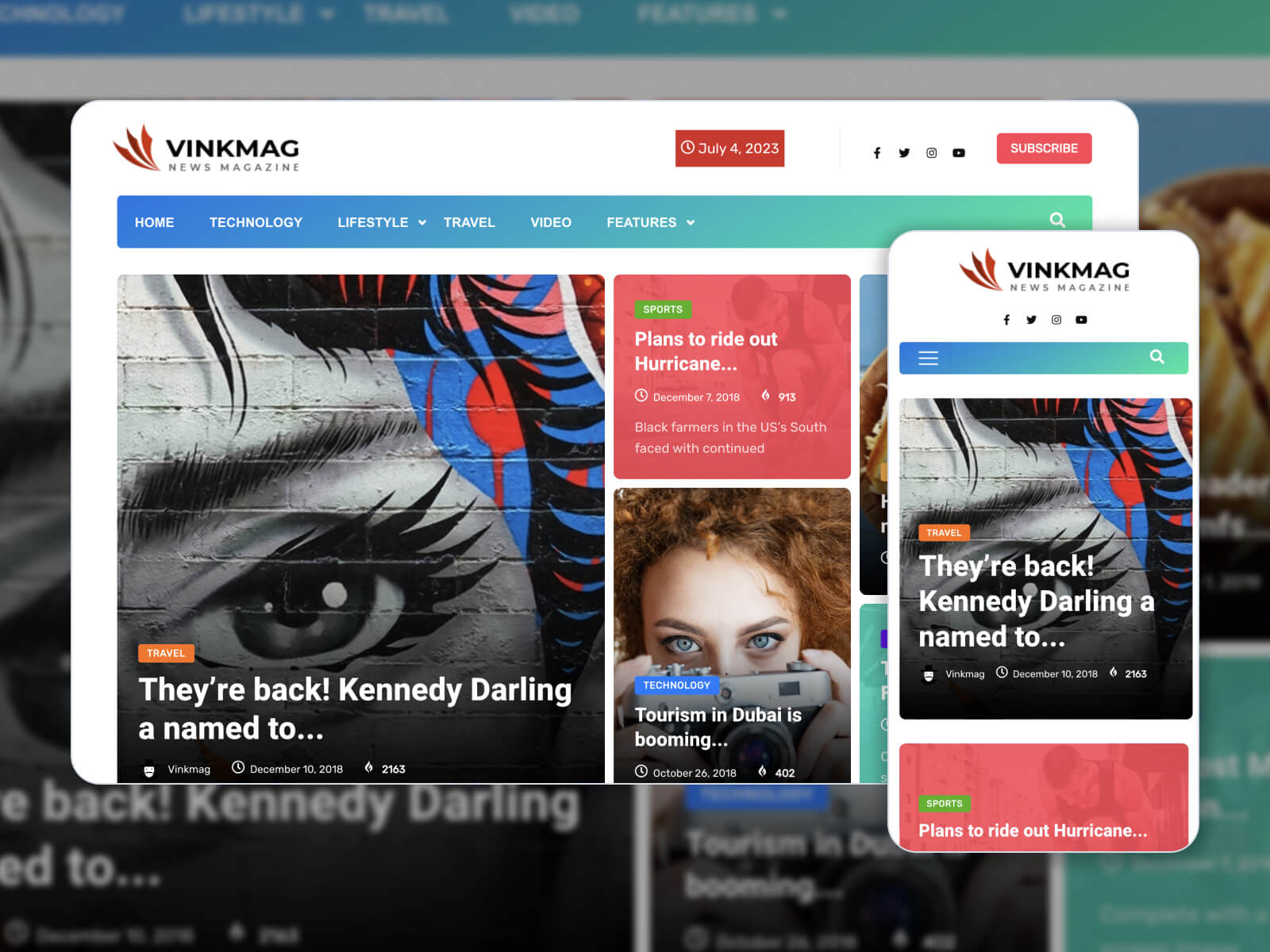 Collage of Vinkmag - fast-loading and optimized WordPress theme for travel blogging platforms in dimgray, indianred, black, whitesmoke, and lightslategray color mix