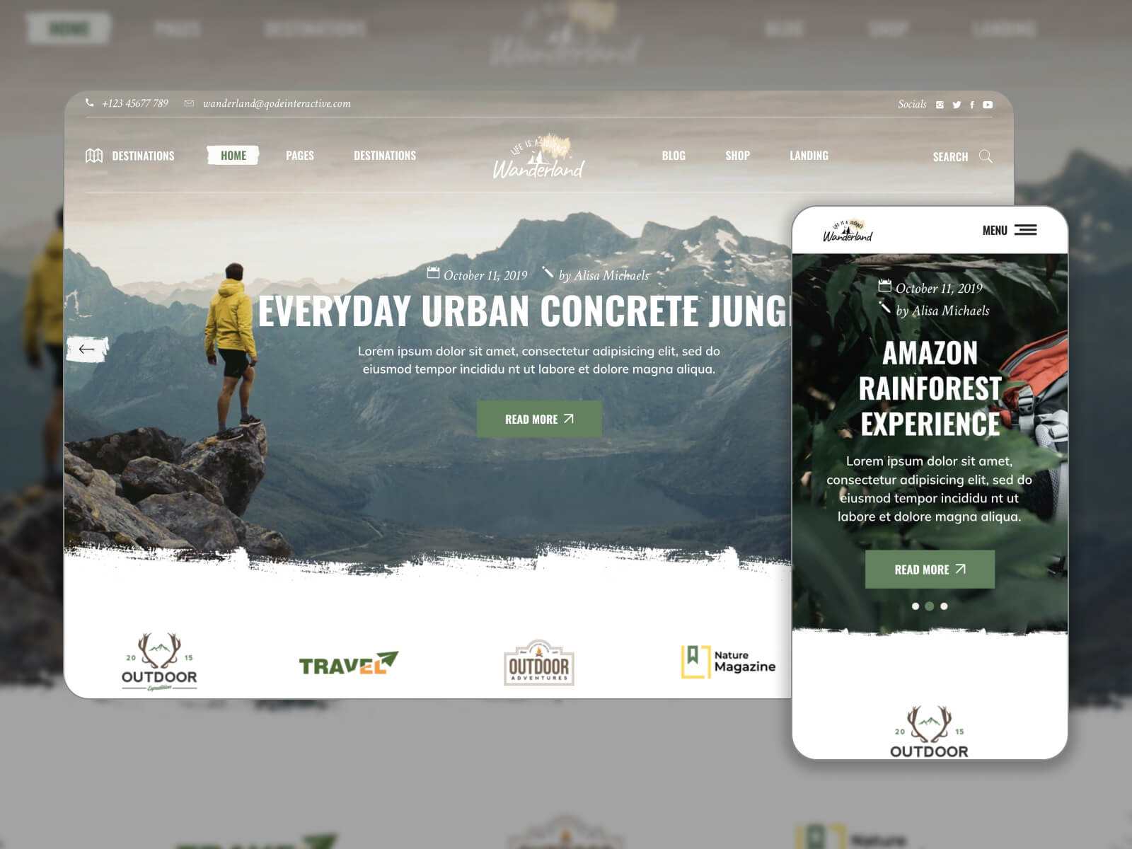 Illustration of Wanderland - easy-to-use and adaptable WP theme in gray, darkgray, darkslategray, and whitesmoke color range