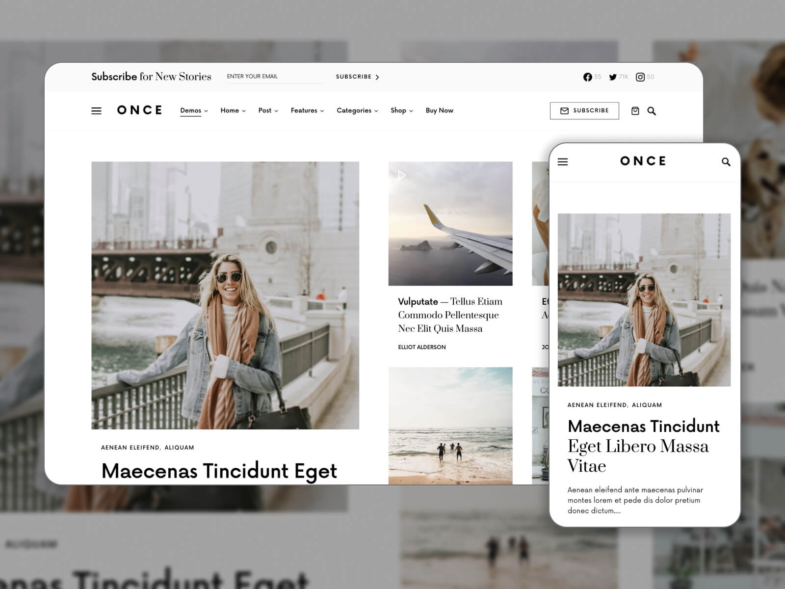 Screenshot of Once - elegant WP theme for wanderlust enthusiasts in silver, dimgray, darkgray, darkslategray, and white color array