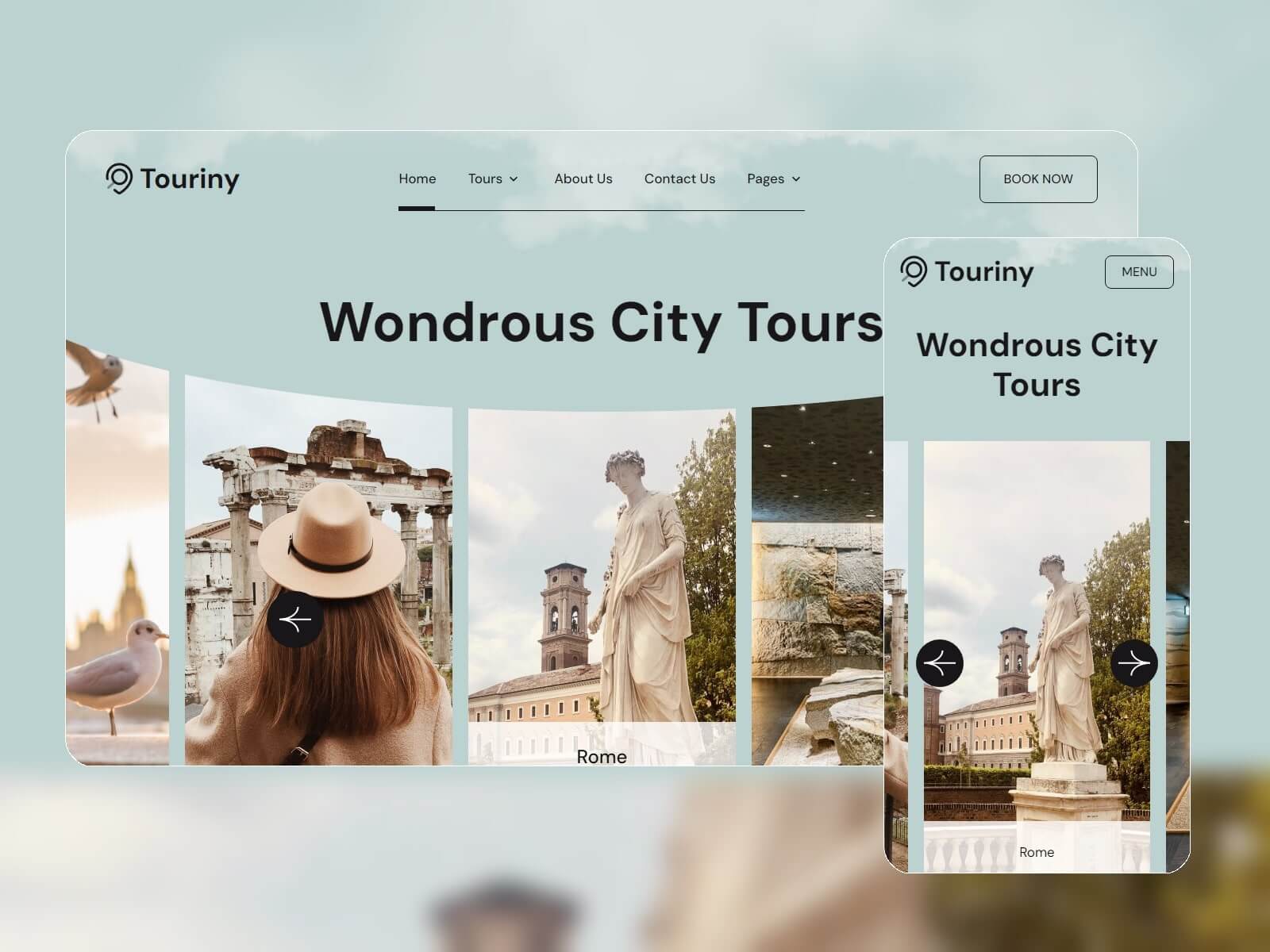Picture of Touriny - beautiful and intuitive WordPress theme for travel blogging in rosybrown, darkslategray, darkolivegreen, lightgray, and gainsboro color gradation