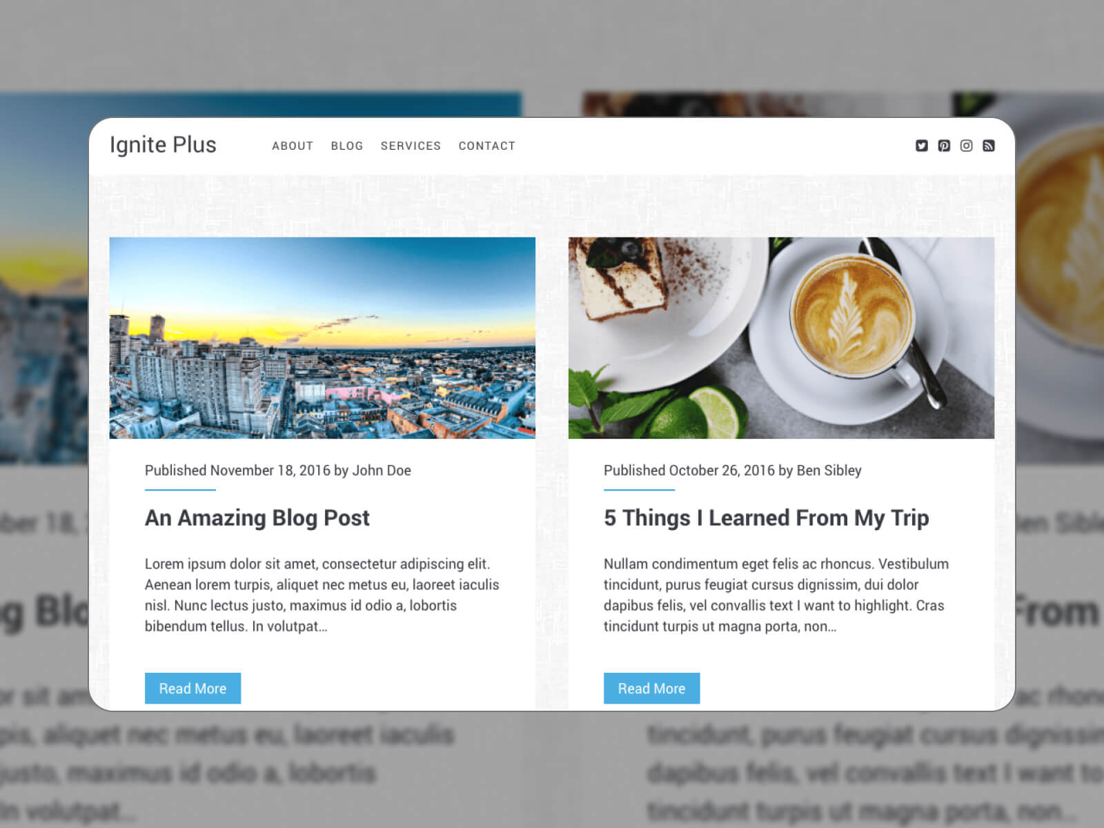Snapshot of Ignite Plus - creative and flexible WordPress theme for travel blogging websites in snow, gray, darkgray, darkslategray, and lightgray color palette