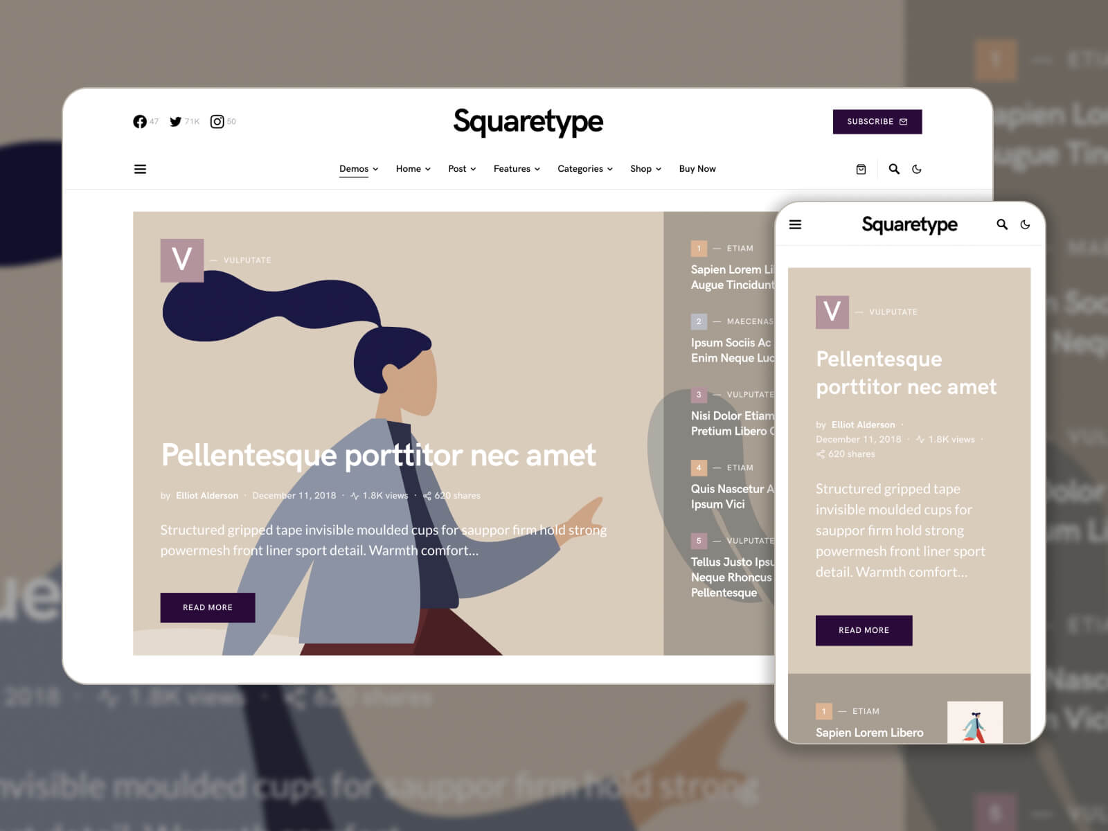Screenshot of Squaretype - well-designed WordPress theme for online travel blogging platforms in dimgray, gray, lightgray, white, and midnightblue color combination