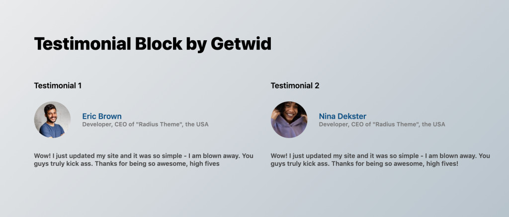 Testimonial block by Getwid 2