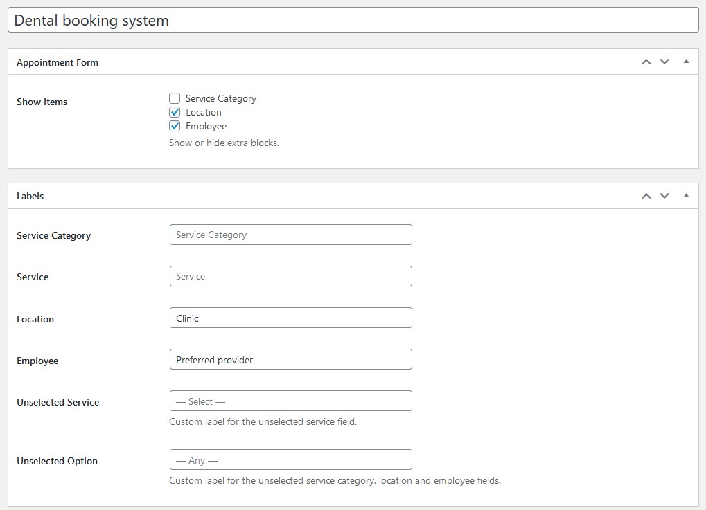 customize dental booking widget