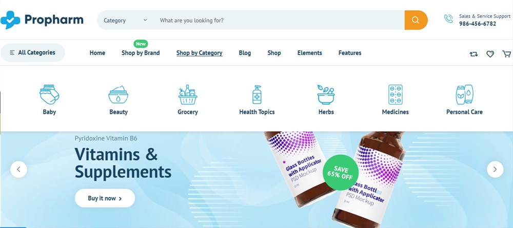 Screenshot of the Proparm WordPress mega menu.