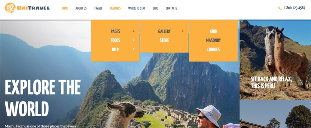 Screenshot of the Unitravel demo page.