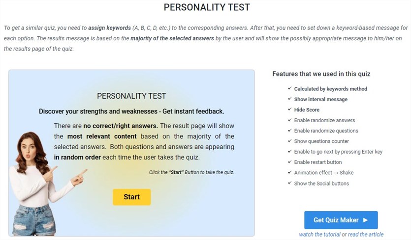 Personality Test demo made with the WordPress quiz form maker plugin