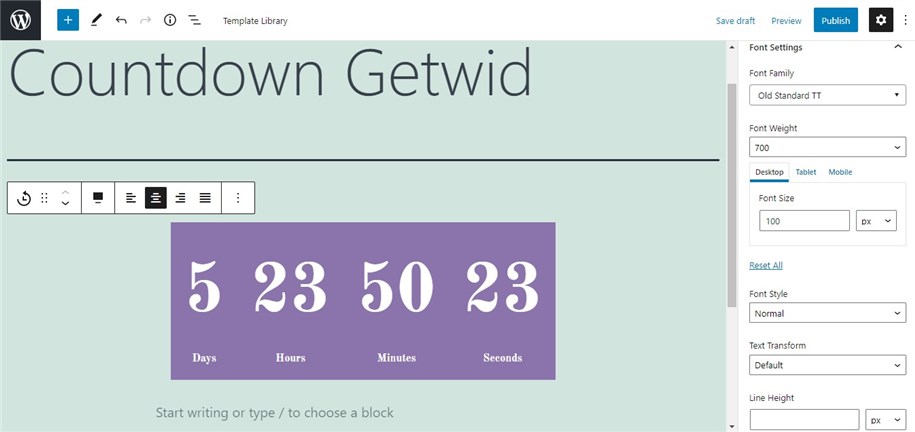 Colors and fonts for the Gutenberg countdown timer block