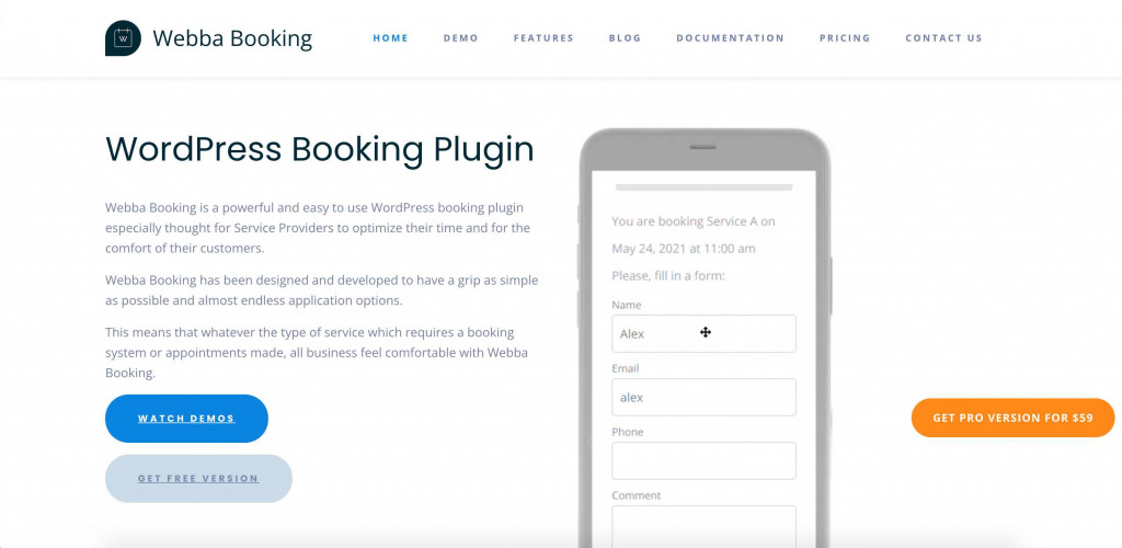 Webba Booking plugin