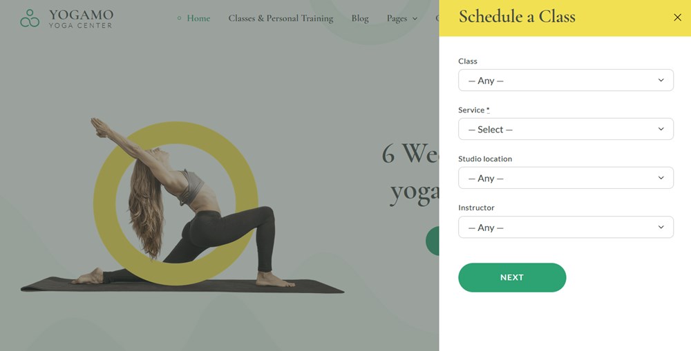 booking widget menu yogamo