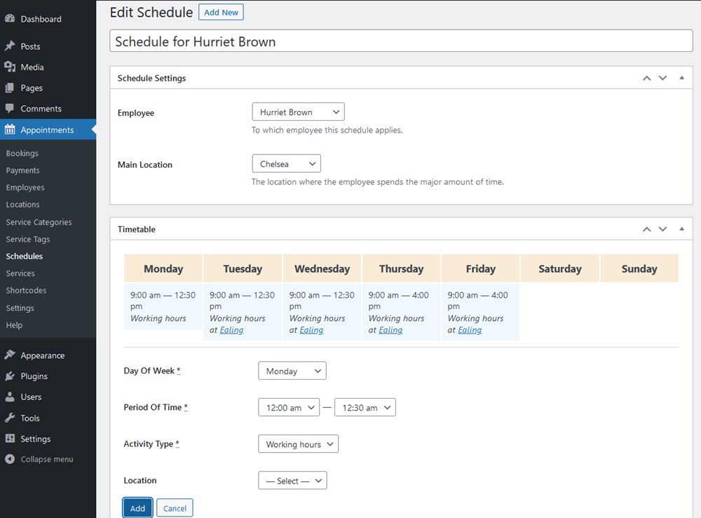 employee schedule