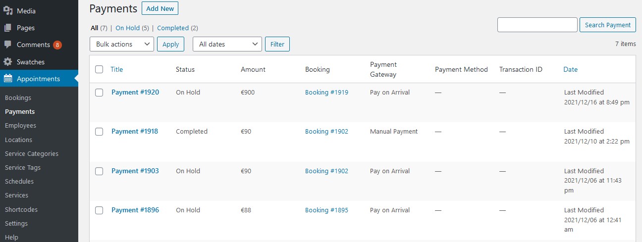 payments appointments