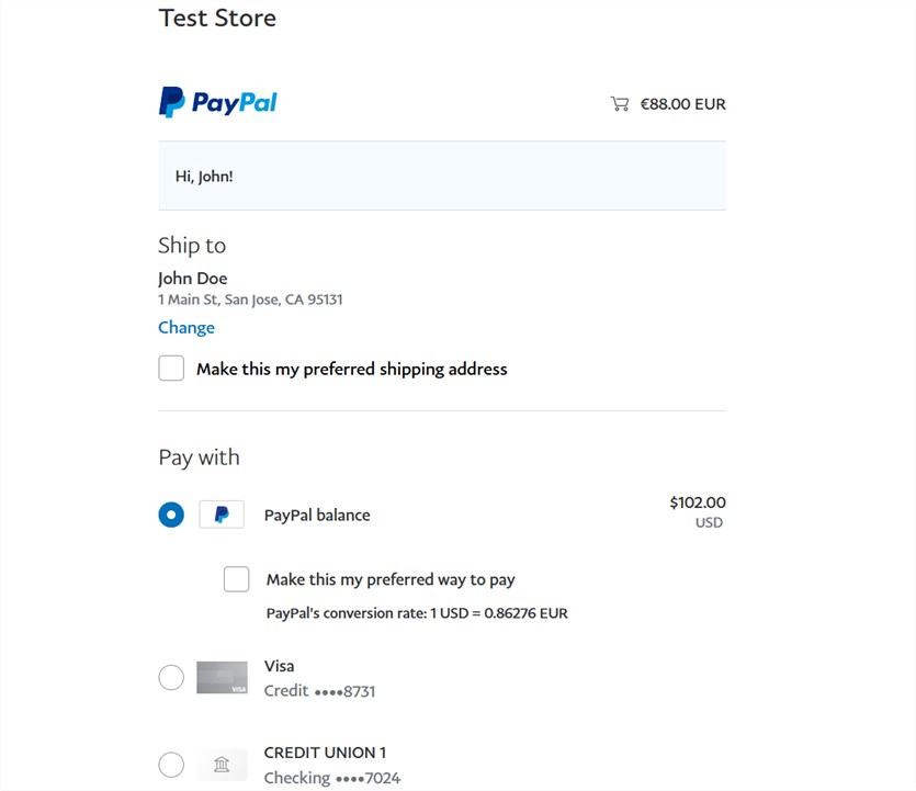paypal payment test