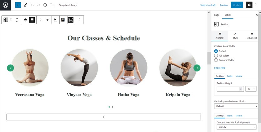 service slider yoga wordpress theme