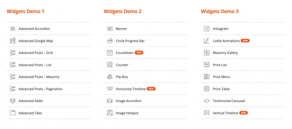 Stratum Elementor Widgets list