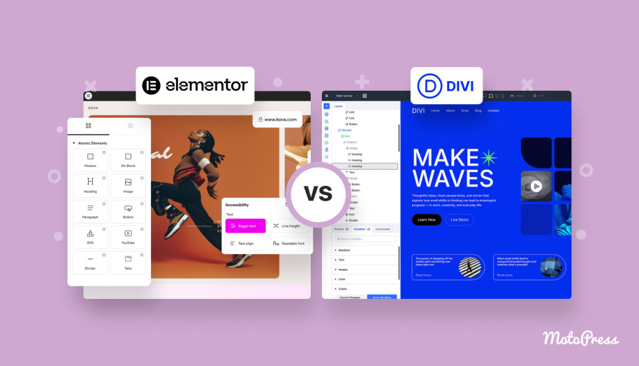 Collage of the Divi vs Elementor comparison.