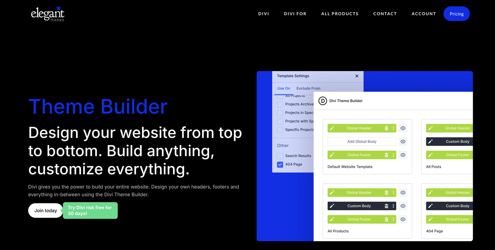 Screenshot of Divi theme builder.