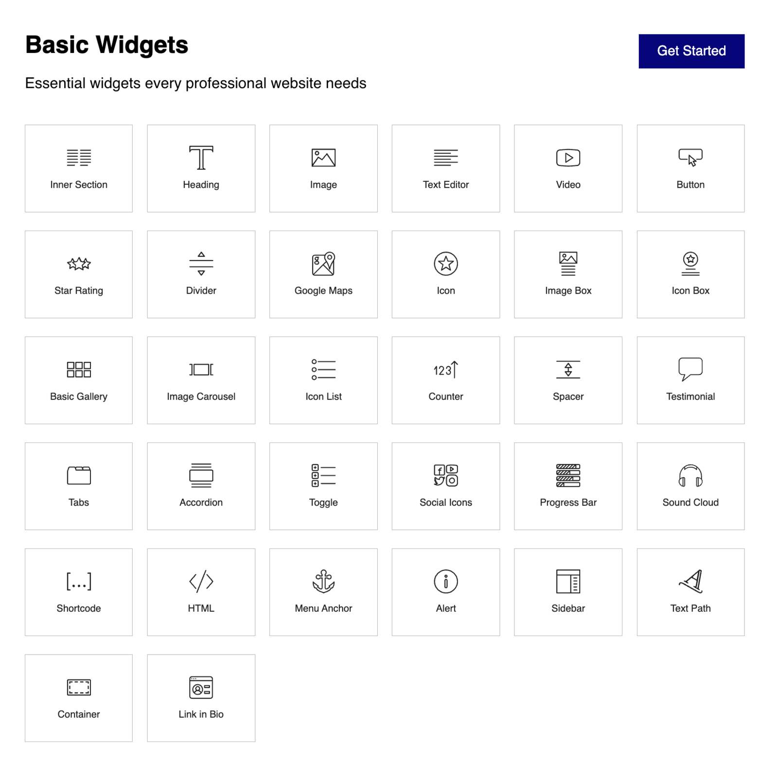 Screenshot of Elementor basic widgets.