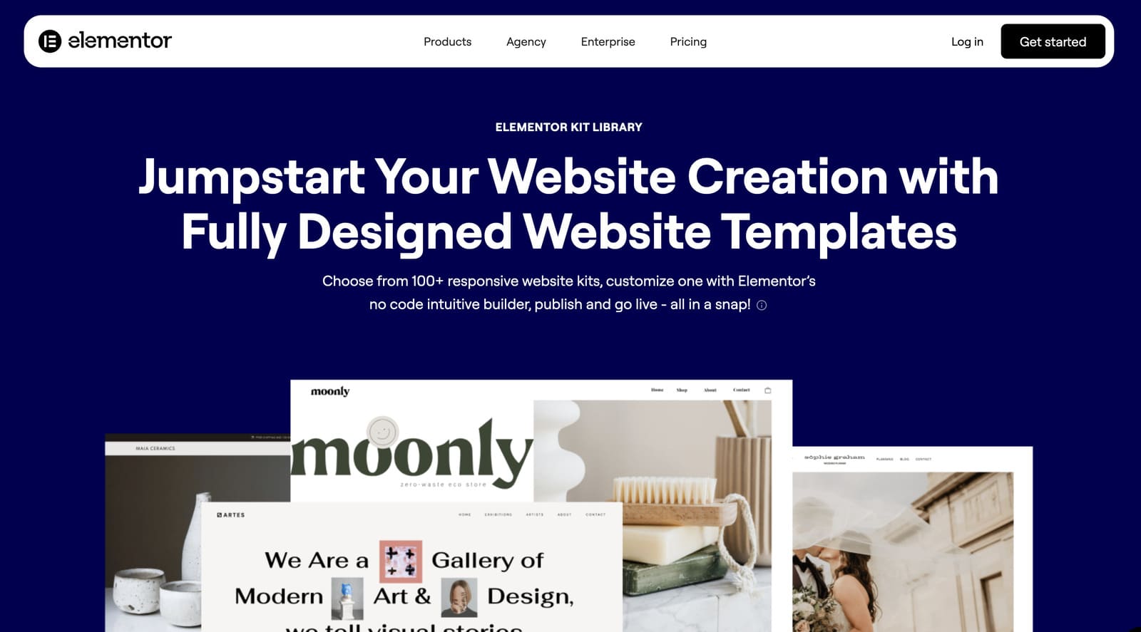 Screenshot of Elementor website kits.