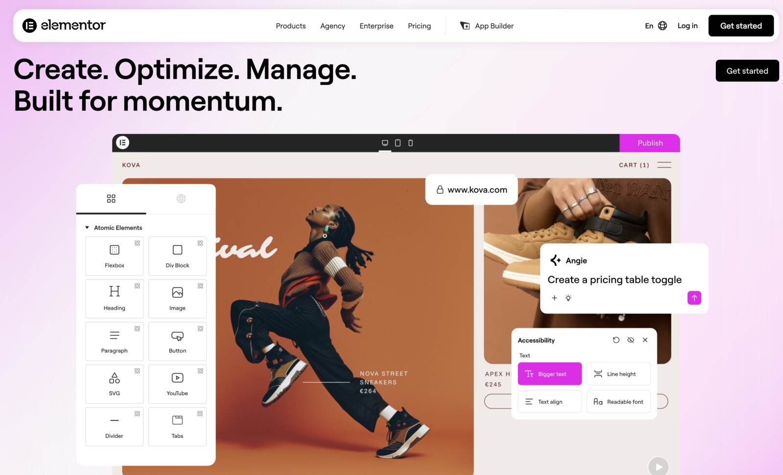 Screenshot of the Elementor page builder homepage.