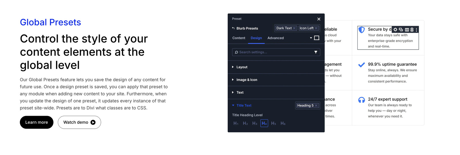 Screenshot of Divi global presets feature.
