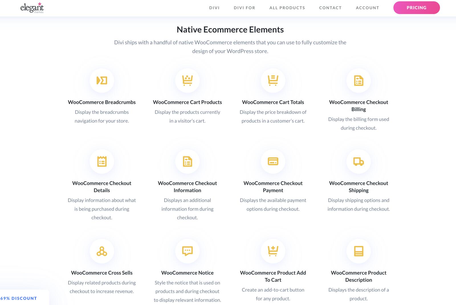 Screenshot of Divi WooCommerce modules.