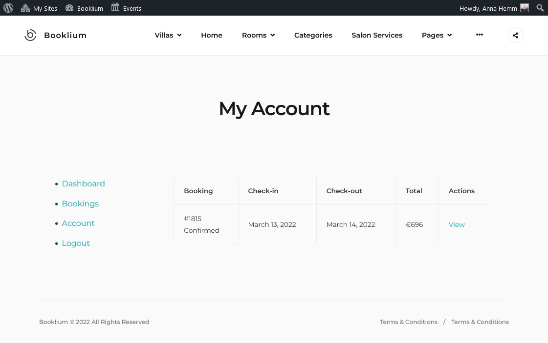 account bookings