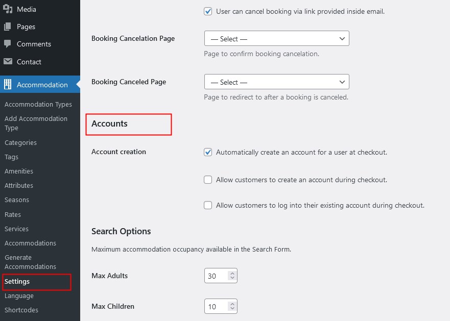 account creation settings