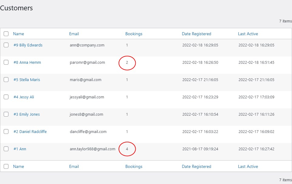 customer number bookings