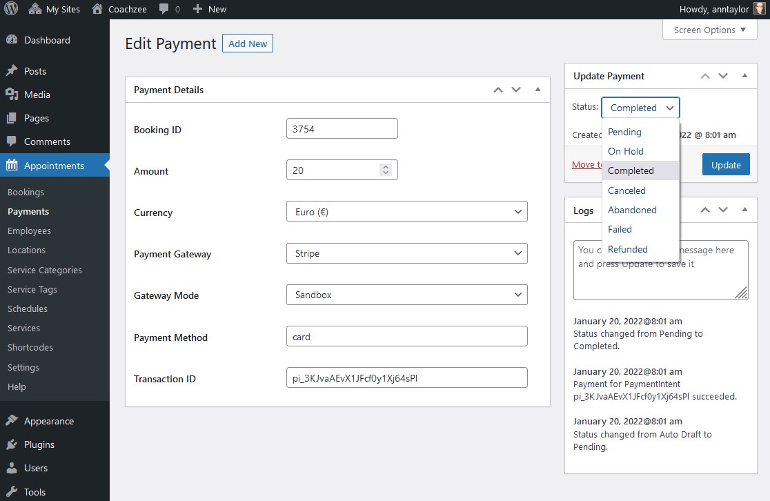 edit booking appointment booking plugin