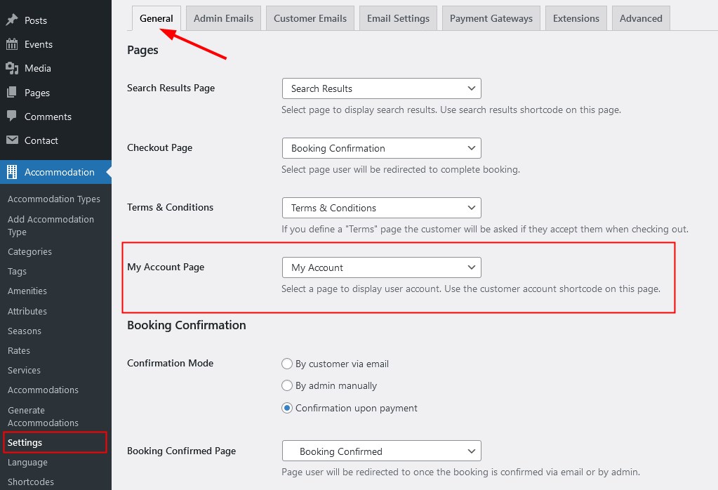 Manage settings. Account Page.