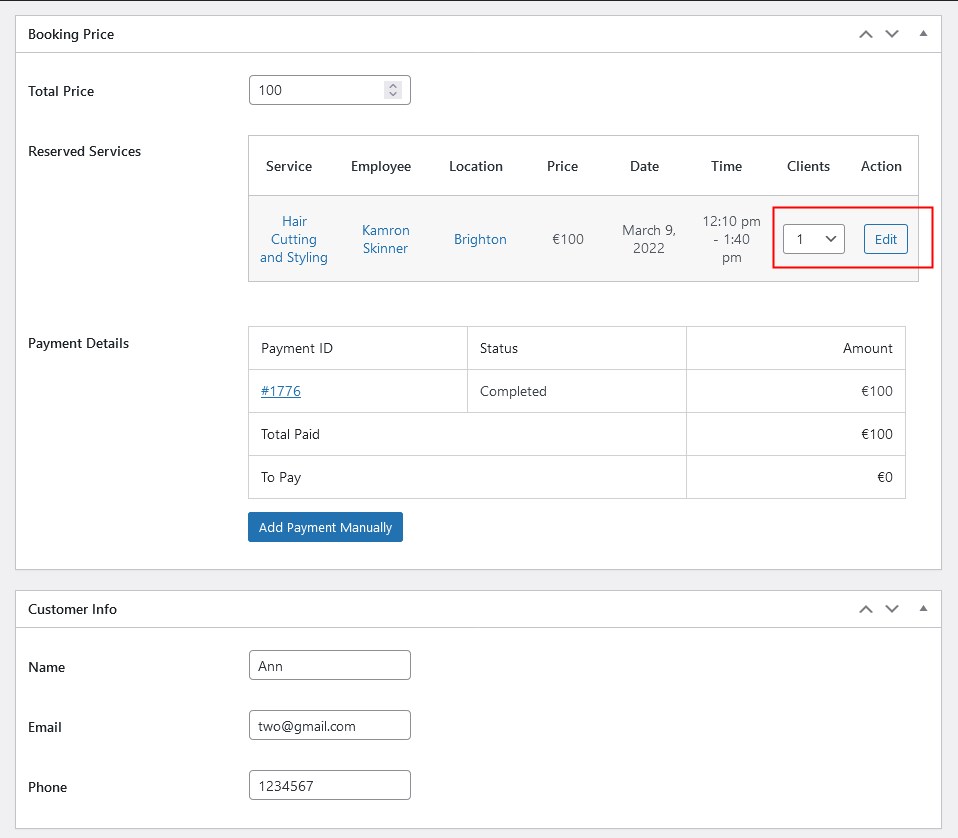 edit individual reservation