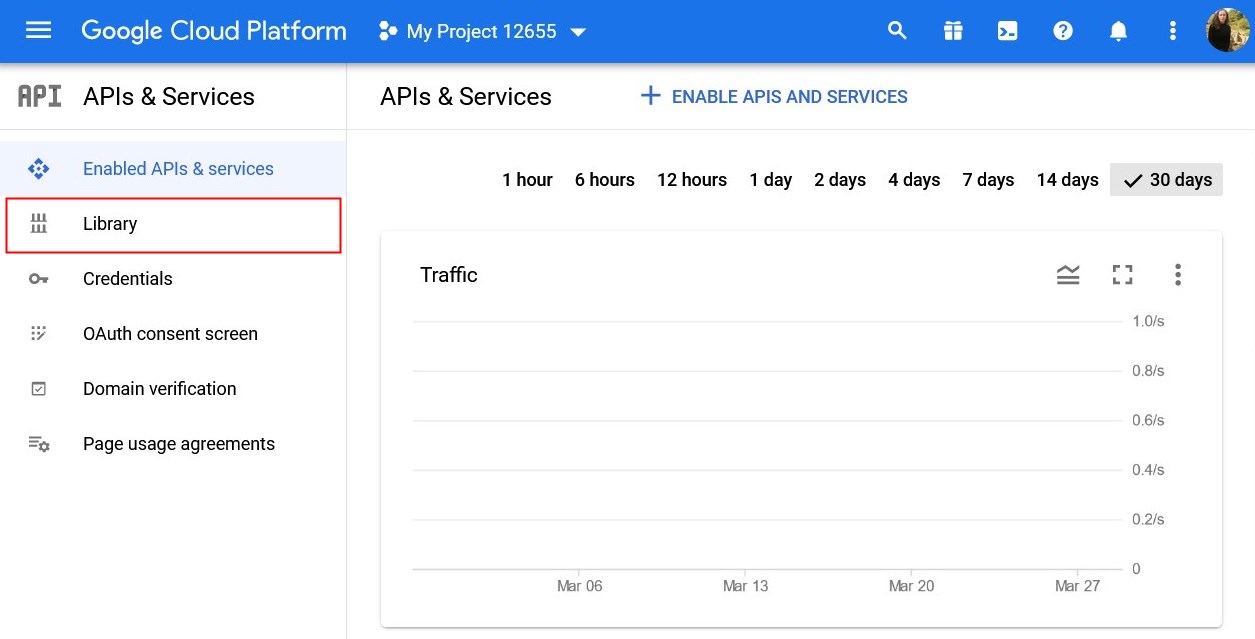 google console dashboard api