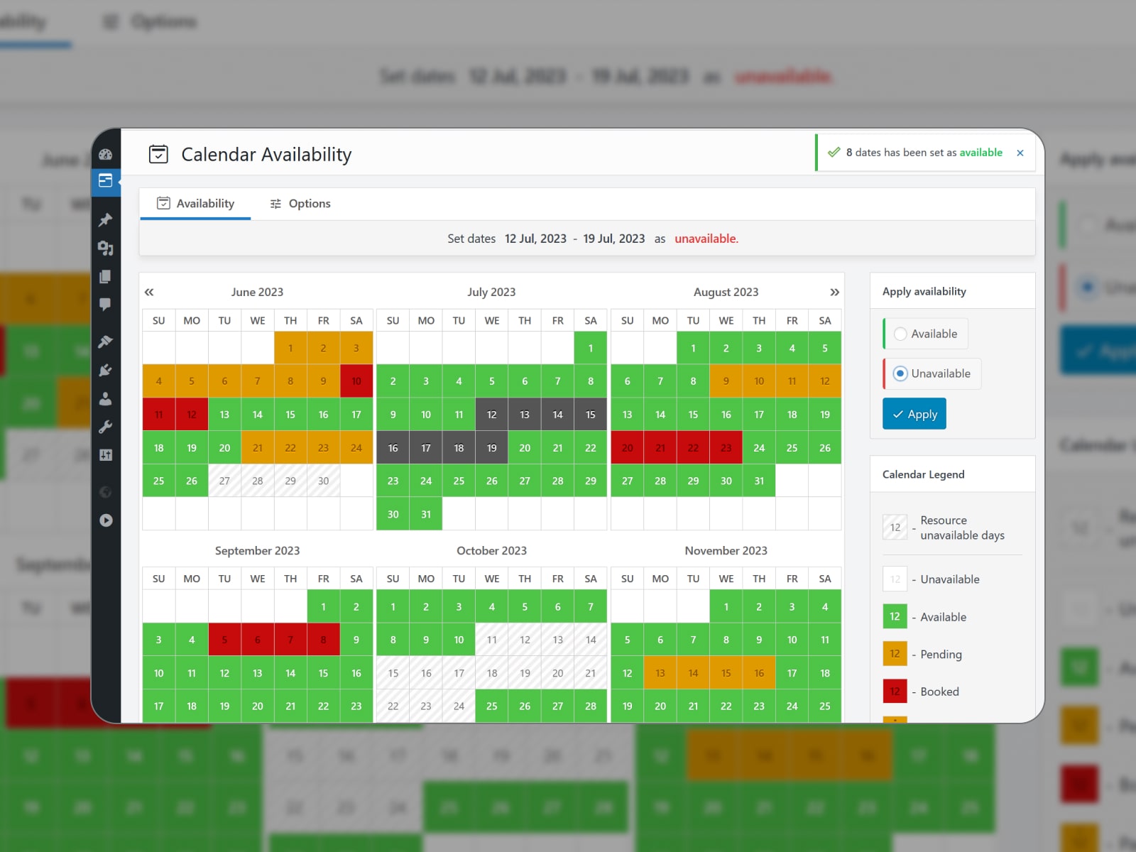 The landing page of Booking Calendar.