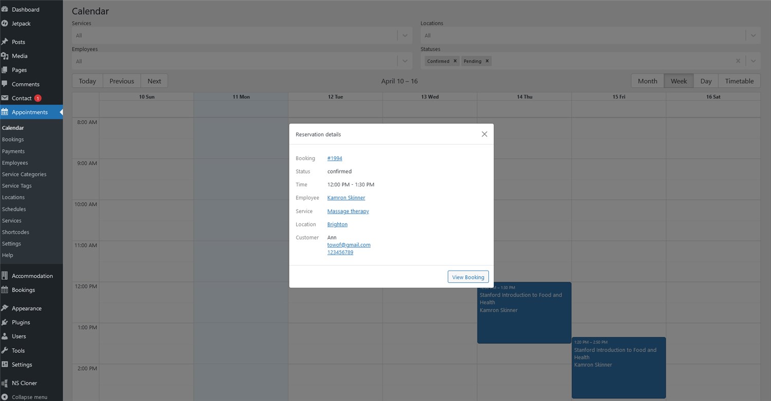 bookings calendar