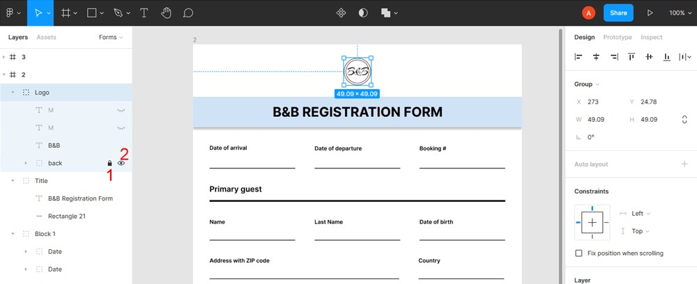 edit logo figma hotel registration form