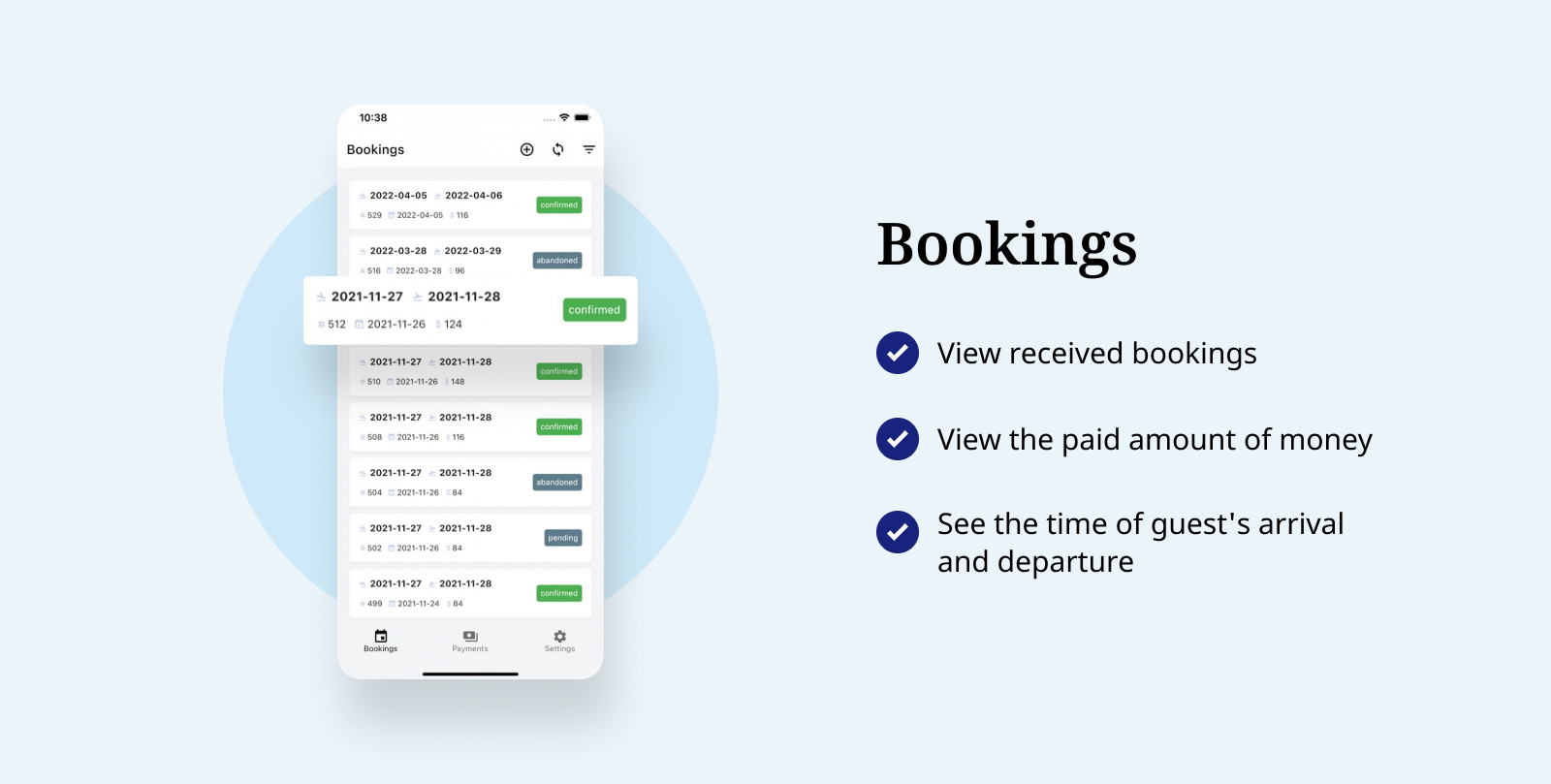 Hotel booking functions in the MotoPress app.