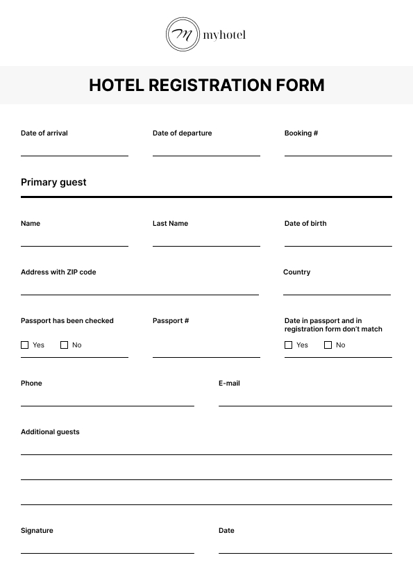 Hotel Registration Form Template 2 