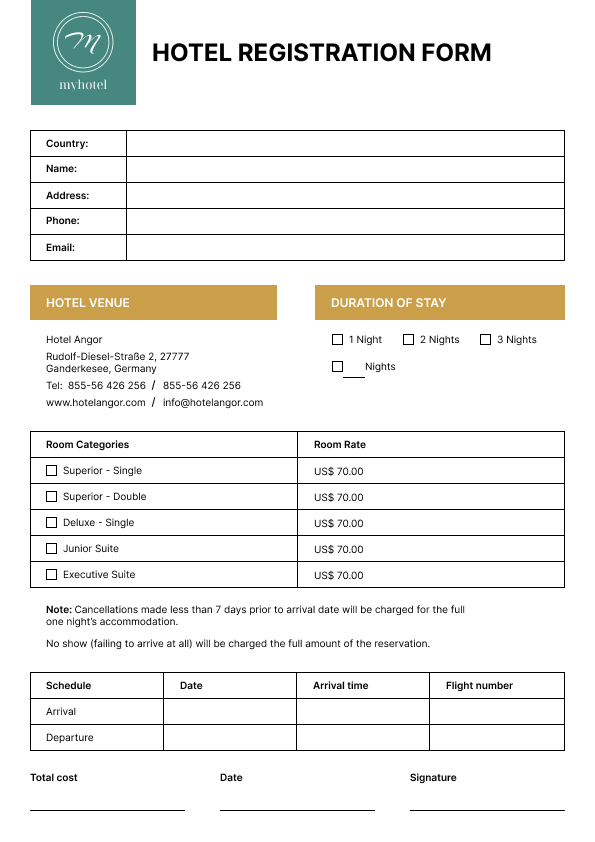 Hotel Registration Form Template 3 