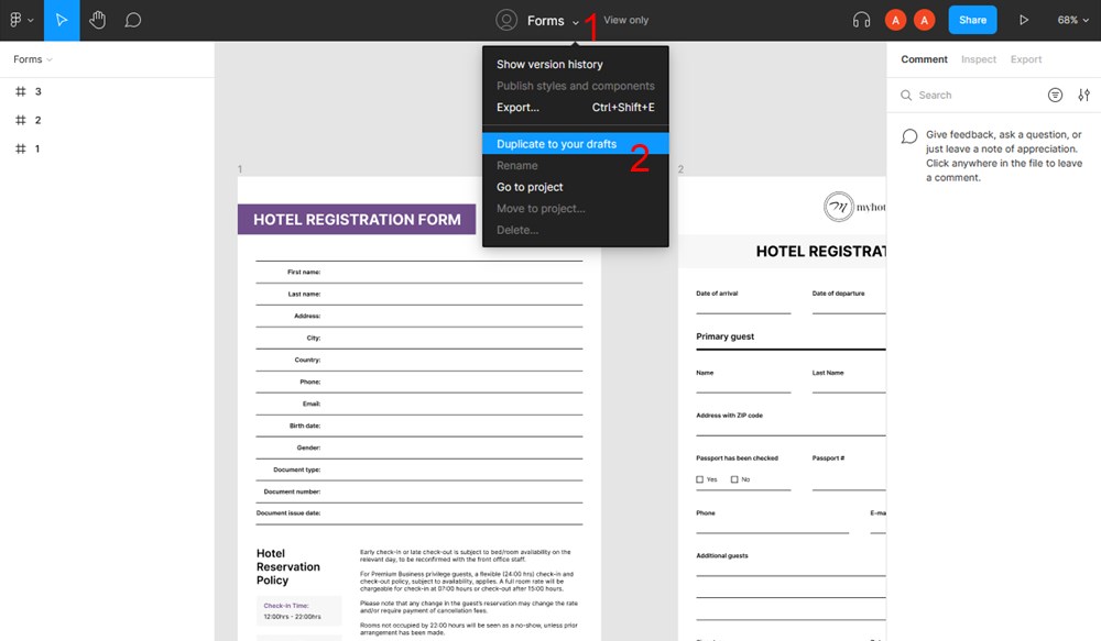hotel registration forms figma