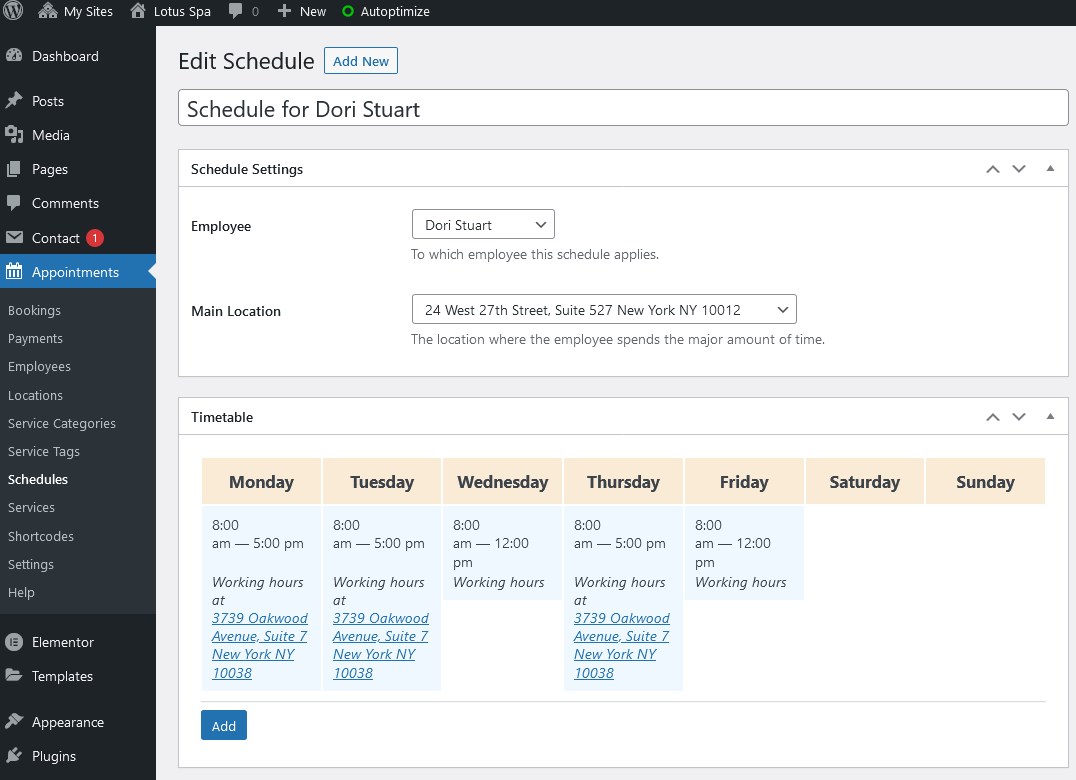 working schedule wordpress booking system