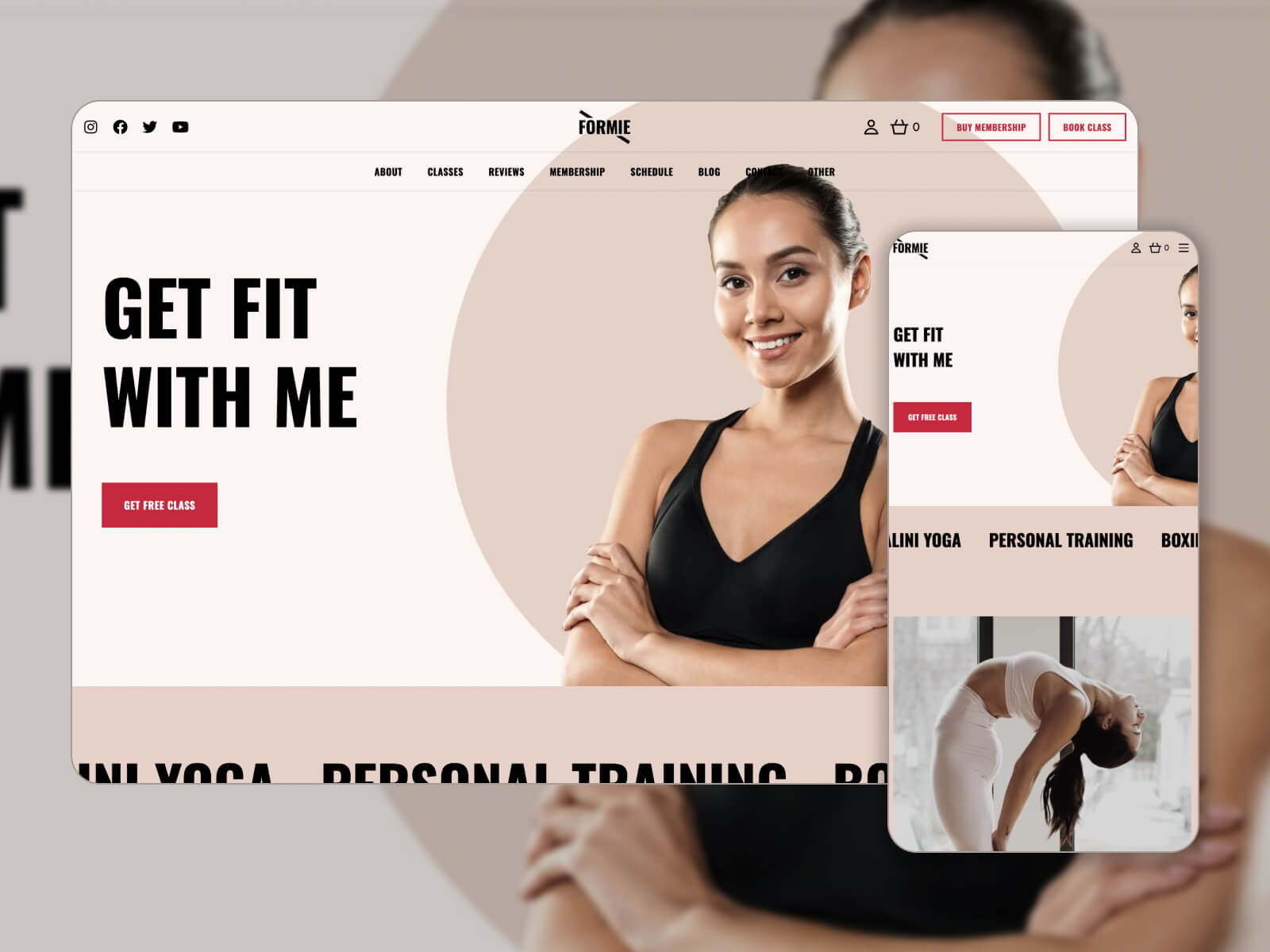 Image of Formie - fast-loading and energizing WordPress theme for yoga centers in black, lavenderblush, sienna, lightgray, and rosybrown color mix