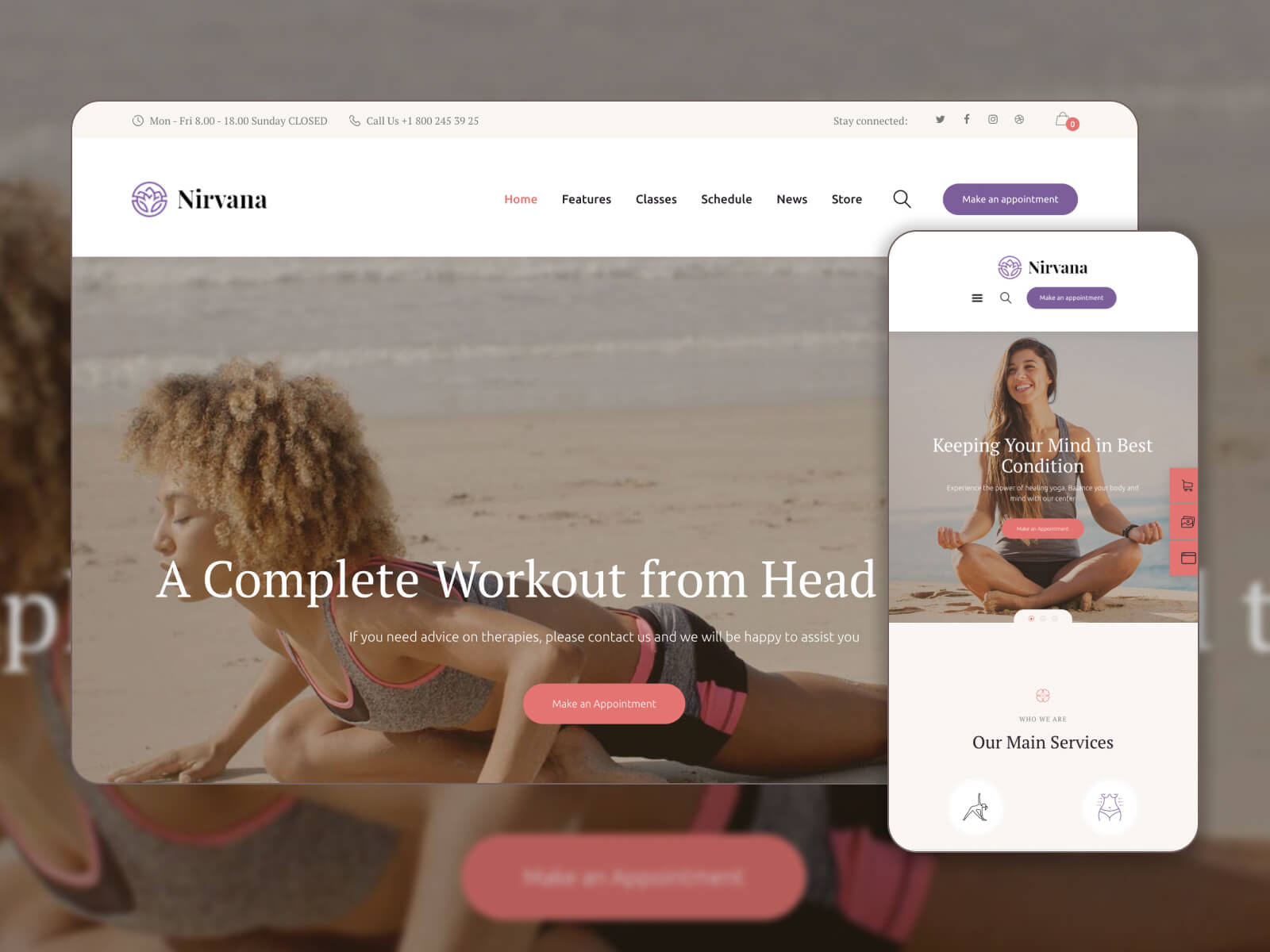 Picture of Nirvana - versatile and flexible yoga WP theme for diverse needs in darkslategray, gray, rosybrown, darkolivegreen, and snow hues