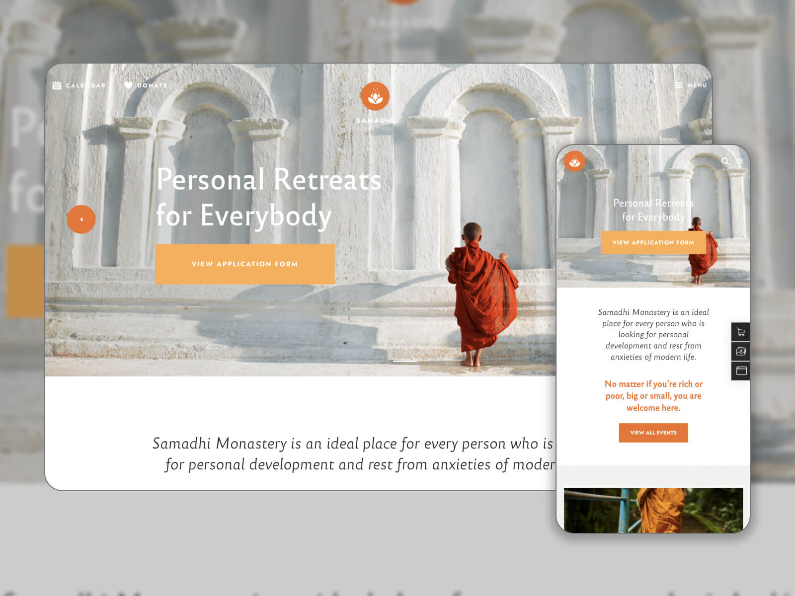 Screenshot of Samadhi - best WP theme for yoga websites and retreat centers in darkslategray, peru, silver, darkgray, and snow color combination
