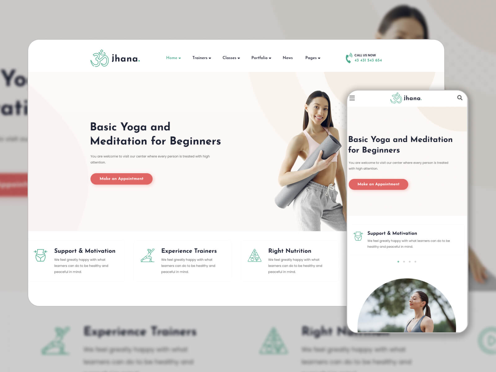 Picture of Jhana - premium WordPress template for yoga websites in darkslategray, silver, gray, darkgray, and snow color gradation