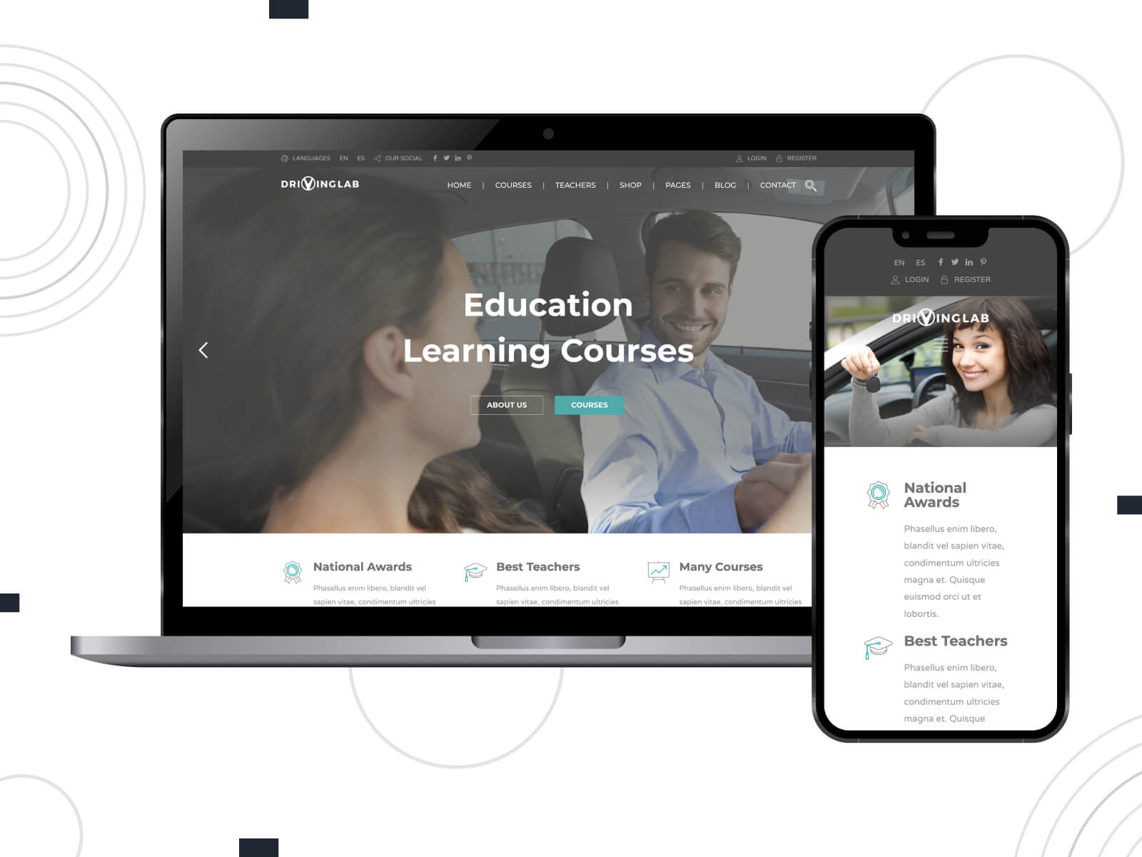 Photo of Education Pack - light, warm, as one of the leading driving school WordPress themes, it boasts exceptional mobile responsiveness, ensuring a seamless user experience on all devices, in slate gray, and dark gray color scheme.