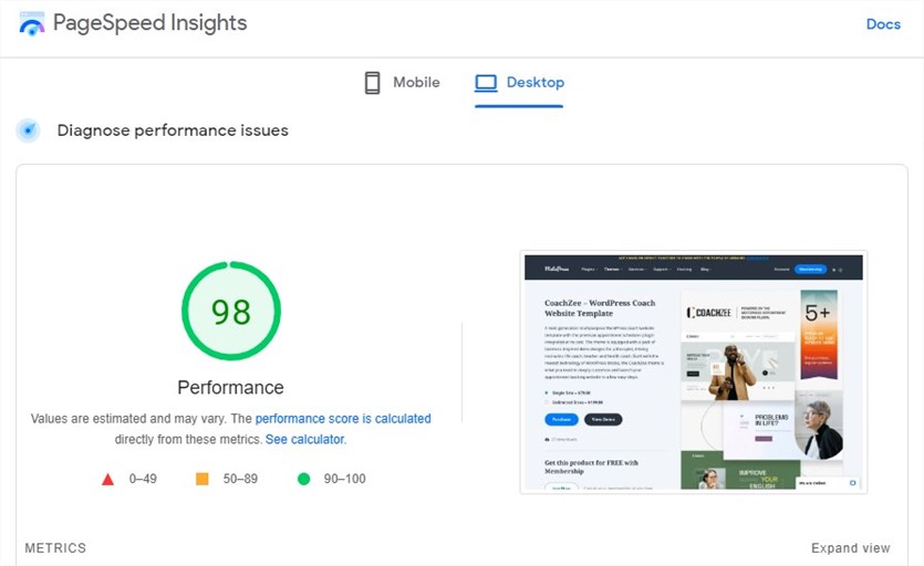 how to choose a WordPress theme Coachzee performance