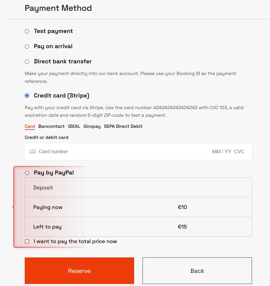 deposit payment appointment booking checkout