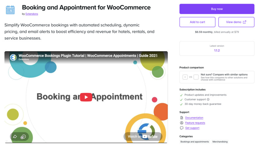 Screenshot of the Booking and Appointment for WooCommerce by Extendons plugin homepage.