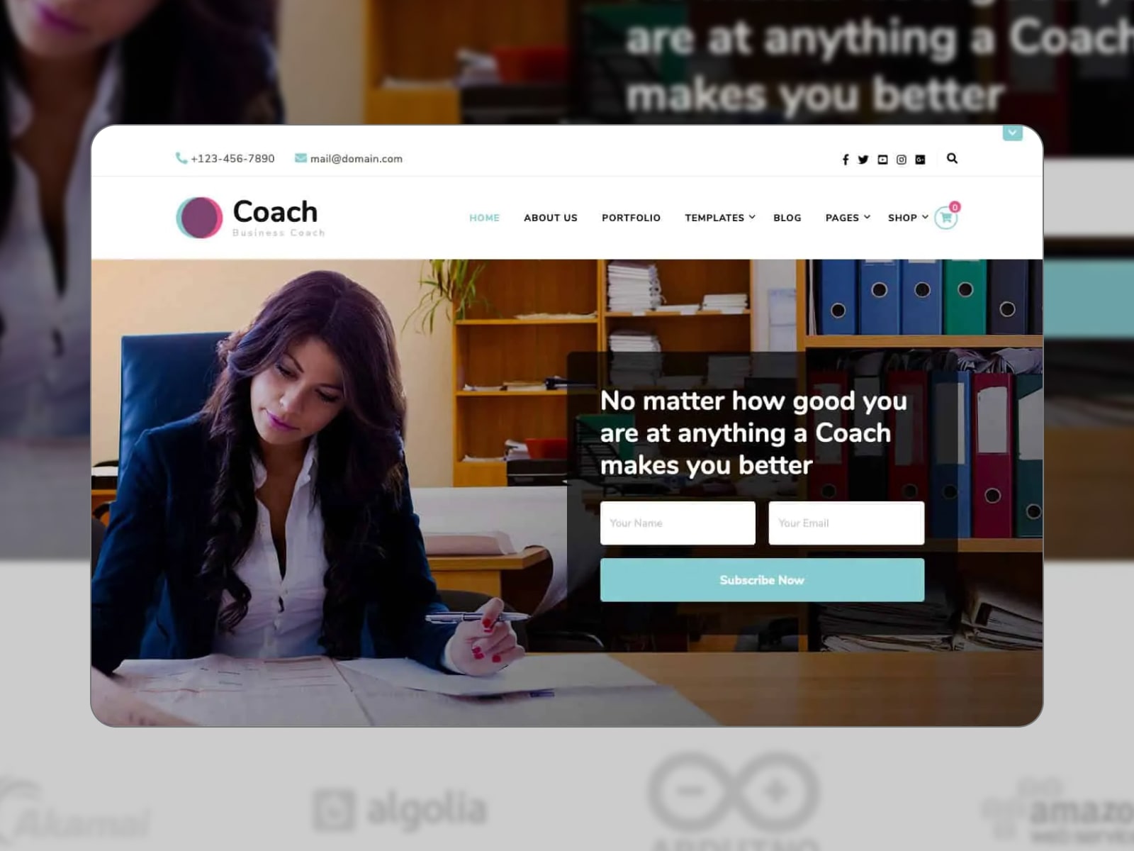 Collage of the Blossom Coach free WordPress coaching theme.